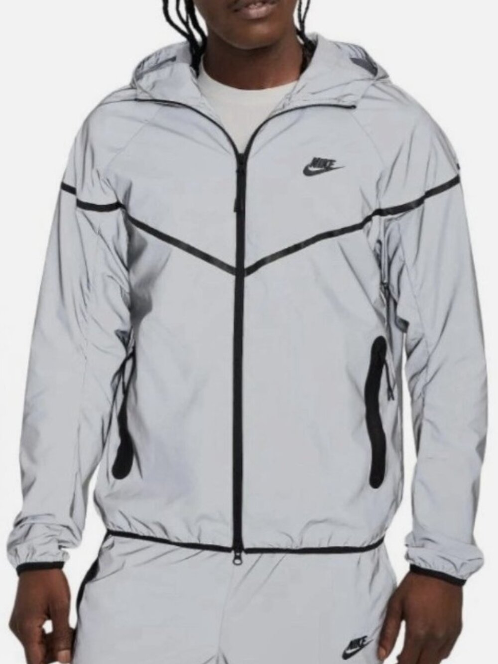 Nike Tech Woven Reflective Jacket Silver Mens Size XS Full Zip FZ7585-035 NWT